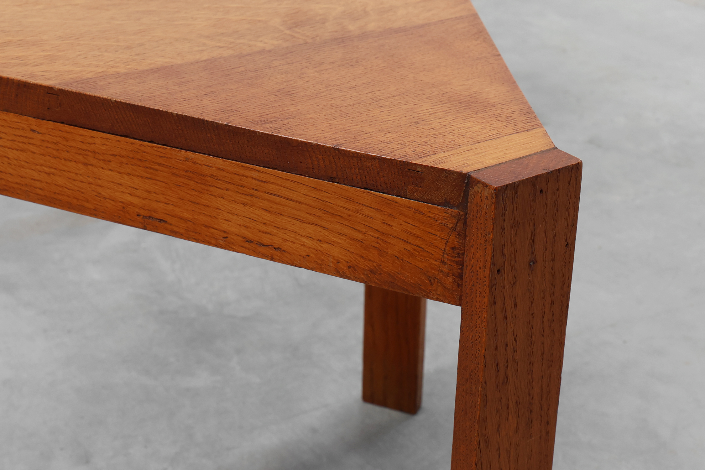 Set of 3 oak wooden triangular nesting or modular tables, France ca. 1960thumbnail